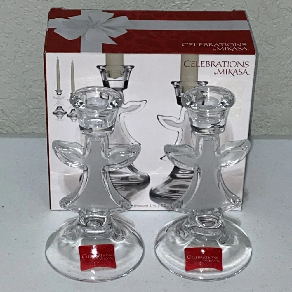 Celebrations By Mikasa Candlestick Candle Holders Angel Set Of 2 Crystal Angels
